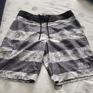 RVCA Gray & White Striped Board Shorts